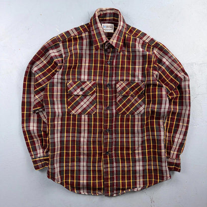 Vintage Five Brother Heavyweight Plaid Button Up Flannel Shirt Men M USA 1970s