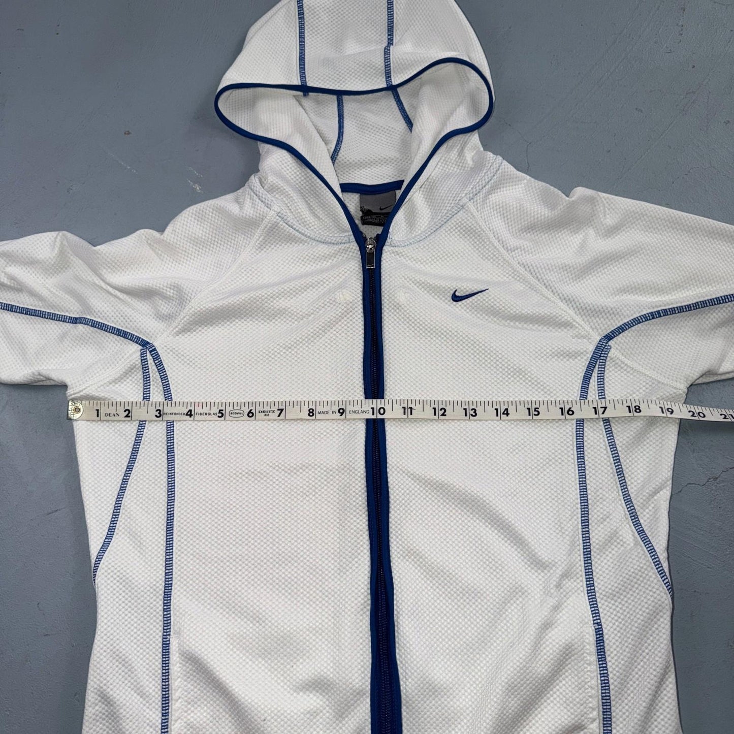 Nike VTG Hoodie Jacket Women’s White Blue Size Medium Full Zip Hooded Logo