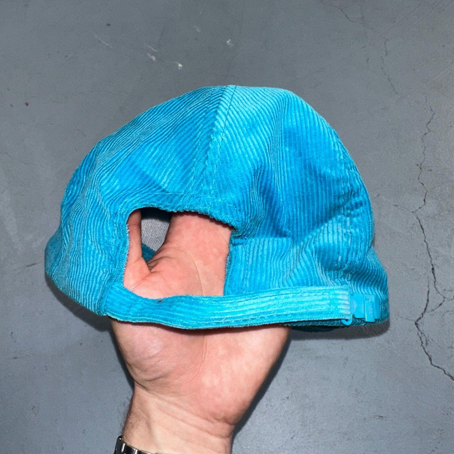 Baker Montana Ross Management Corduroy VTG Hat Cap Snapback Blue Fun Text Otto