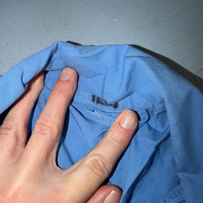 Vintage 50s 60s Blue Sanforized Sleepwear Pajamas Pair Pants Top Cotton Solid