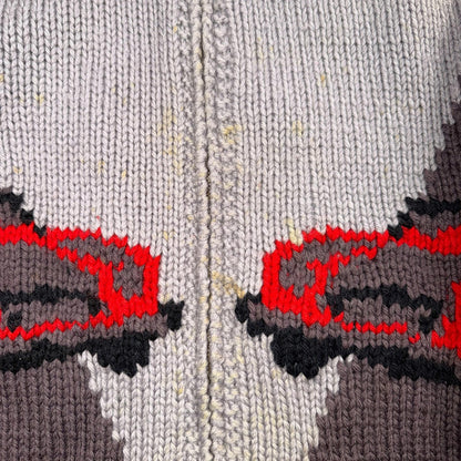 VTG 1950s Hand Knit Wool Cowichan Cardigan Sweater Jacket Race Cars Medium RARE
