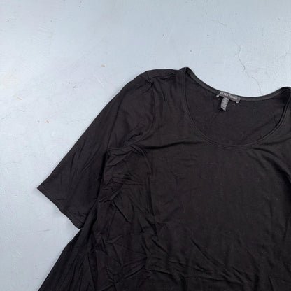 Eileen Fisher Tunic Dress Size Large L Black Stretch Knit Short Sleeve