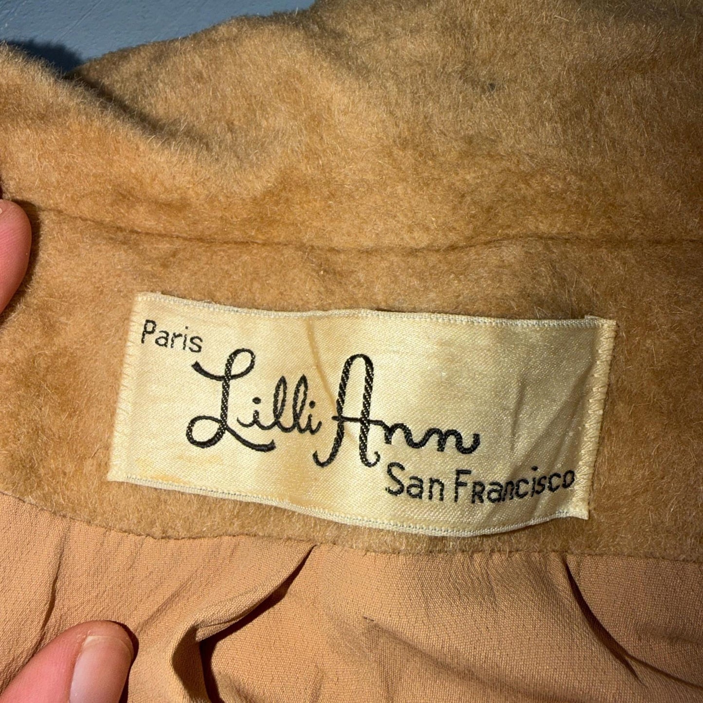 VTG Lilli Ann Tan Swing Coat Womens Tisse a Paris Brushed Wool San Francisco