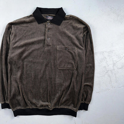 SRT Herringbone Mens Shirt Size L Gray Long Sleeve Henley VTG Golf Polo 90s