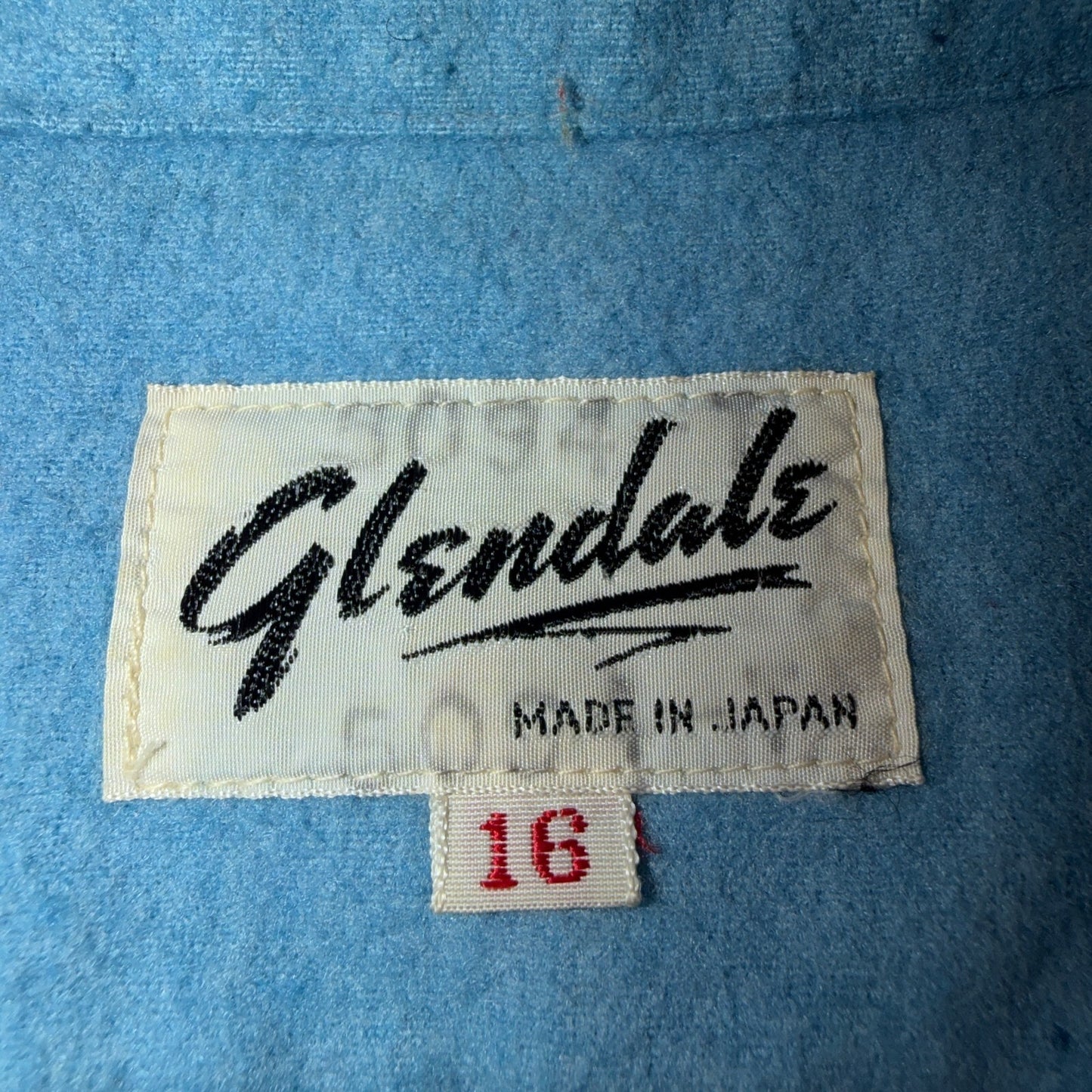 VTG 50s Glendale Loop Collar Shirt Sky Blue Cotton Flannel Rockabilly BOYS 16