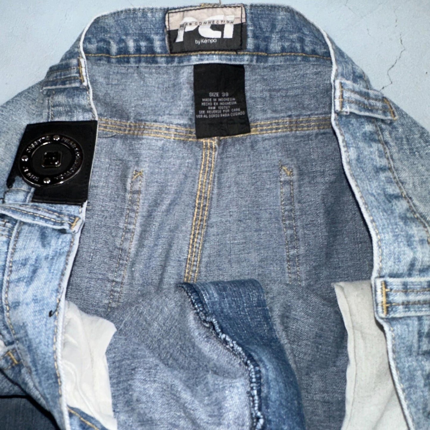 PCI PEAR CONNECTION Kenpa Blue Denim Baggy Skate Cargo Shorts Men Size 38 Y2K