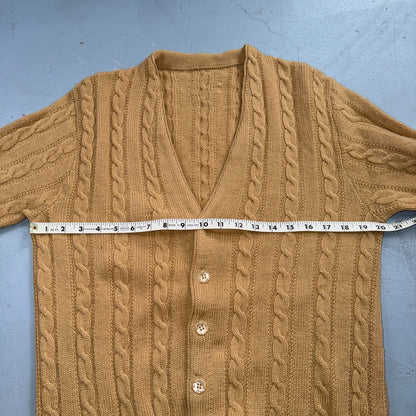 Vintage 1970s Wool Cardigan Sweater Mens M Button Up Beige Tan 70s Fisherman