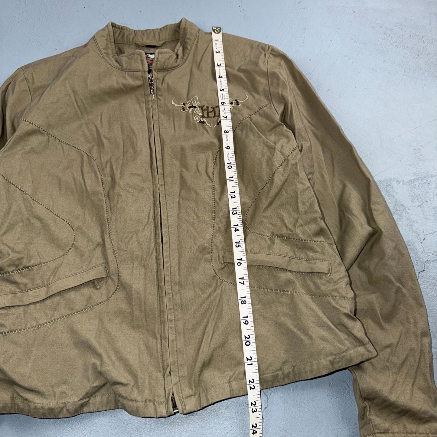 Harley Davidson Lightweight Women’s MotorCycles Jacket Tan Khaki Full Zip Size L