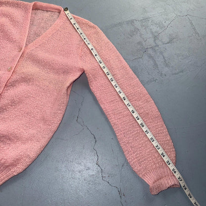 VTG Pink Mohair Cardigan Sweater 50s 60s Fuzzy Knit Button Front Airy Rockabilly