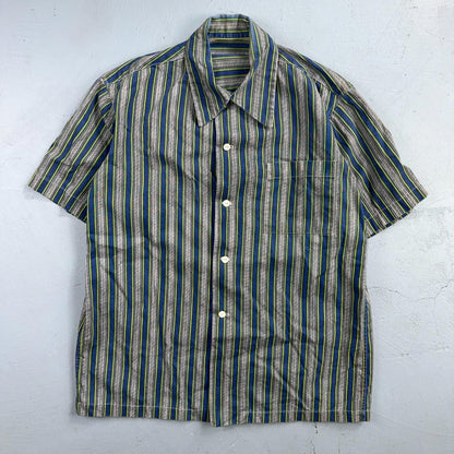 Vintage 50s 60s Striped Bowling Shirt Size M Rockabilly Loop Collar Handmade