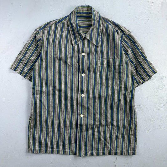 Vintage 50s 60s Striped Bowling Shirt Size M Rockabilly Loop Collar Handmade