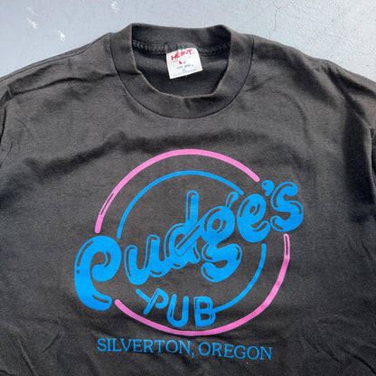 Pudges Pub Silverton VTG T Shirt 90s Oregon Portland Food PDX Drinking Black
