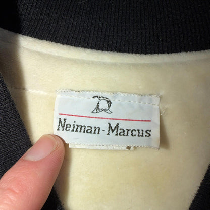 VTG Neiman Marcus Velour Track Jacket L Gray Zip USA 80s Loungewear Colorblock