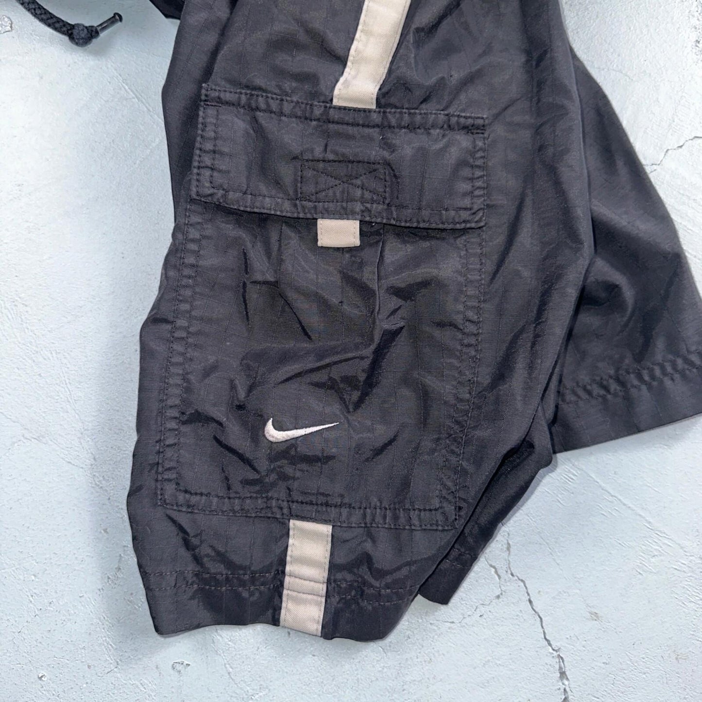 Nike Vintage Black Nylon Shorts Swoosh XL 90s Black Tag 9” Inseam Running Track