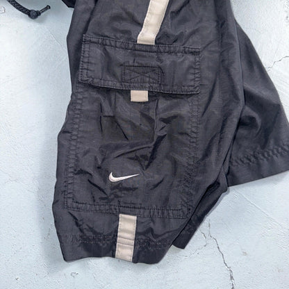 Nike Vintage Black Nylon Shorts Swoosh XL 90s Black Tag 9” Inseam Running Track
