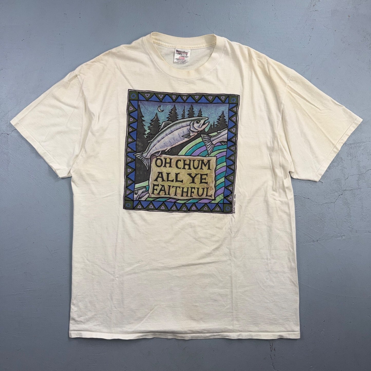 Ray Troll 1996 VTG T Shirt Oh Chum All Ye Faith Fishing Fish Bait Rare Oneita
