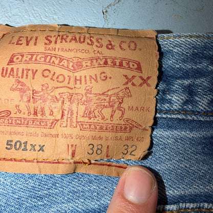 Levis 501 Vintage 90s USA XX Straight Leg Jeans Blue Light Wash 38x32 Act 35x28