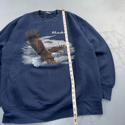 VTG Alaska Crewneck Sweatshirt USA Patriotic Eagle America Classic Blue Navy