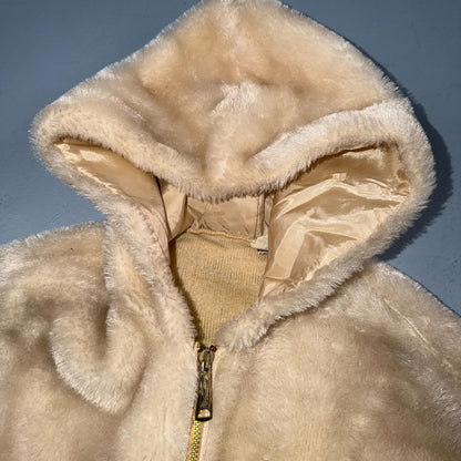 Vintage 1960s Beige Faux Fur Trim Kimono Poncho One Size Rockabilly 60s Penney