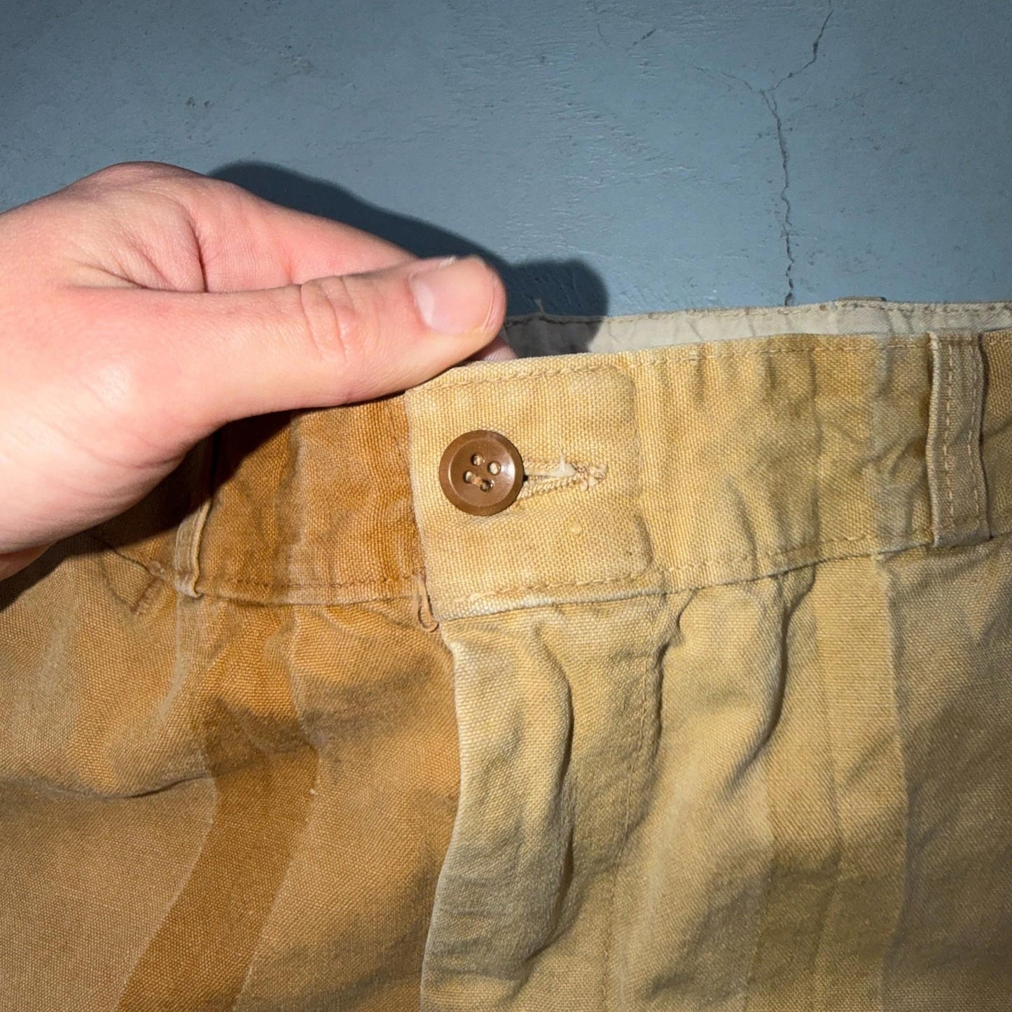 Vintage 50s 60s Zipper Pants Mens 32x24 Khaki Casual Creased Outdoor Rockabilly