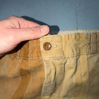 Vintage 50s 60s Zipper Pants Mens 32x24 Khaki Casual Creased Outdoor Rockabilly