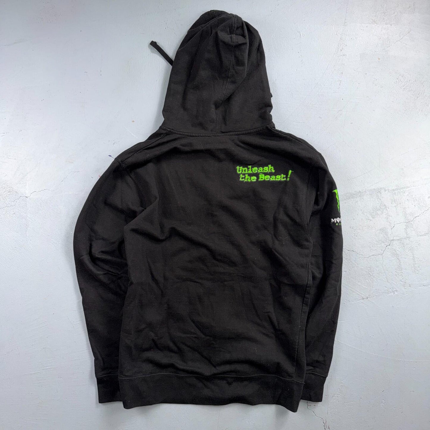 Vintage Y2K Monster Energy Zip Up Hoodie Sweatshirt Mens Medium Black Grunge