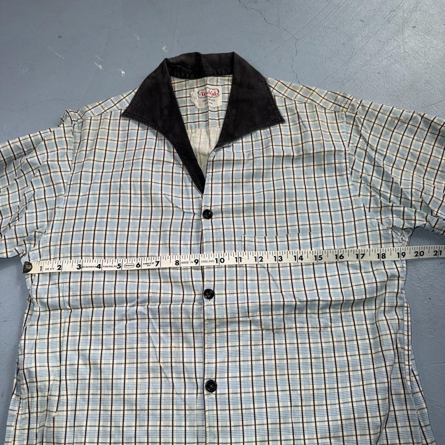 Vintage 1950s Loop Collar Truval Cotton Rockabilly Shirt Small Checkered 50s 60s