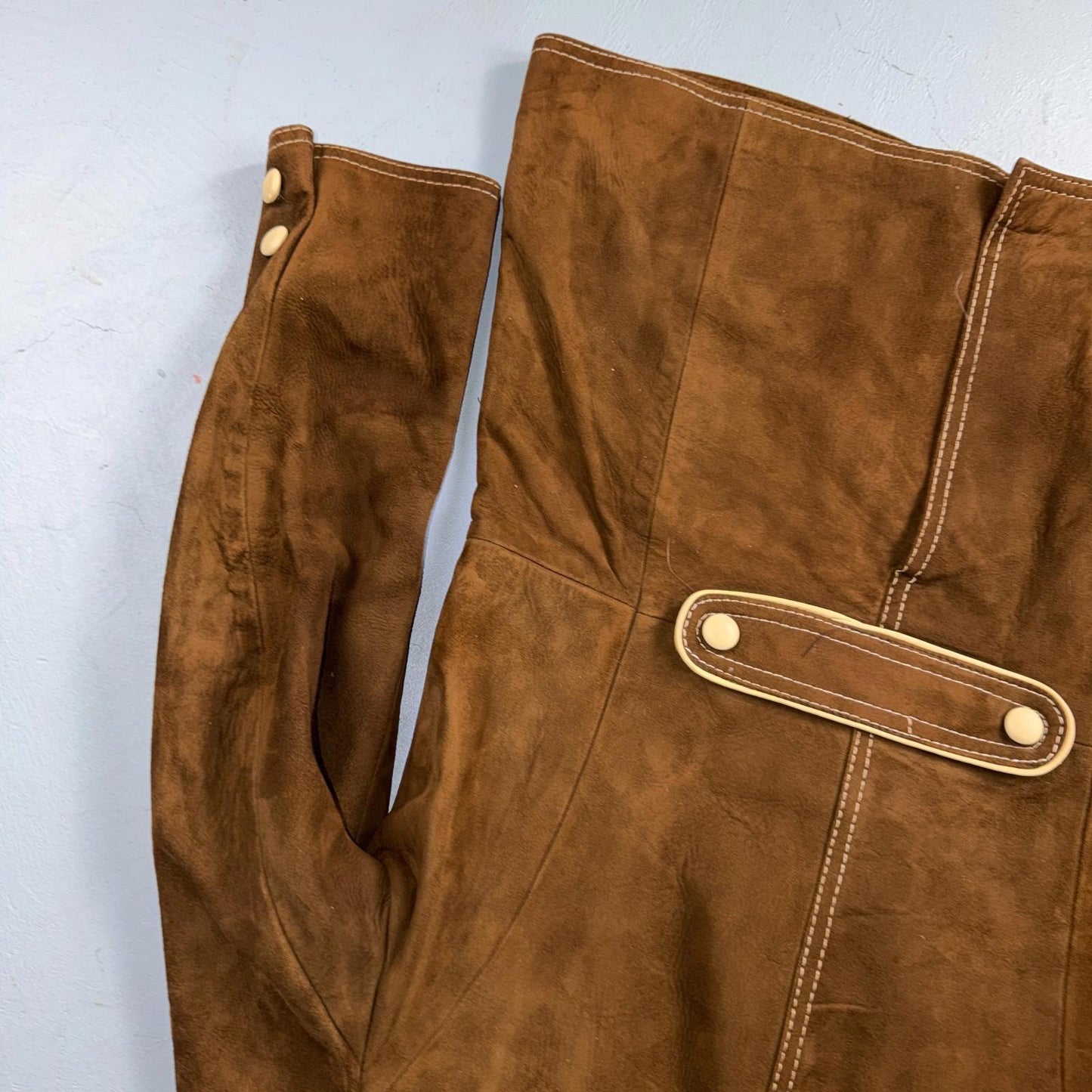 VTG Penneys 70s Suede Leather Button Up Jacket Brown Boho Hippie Western Sz 12