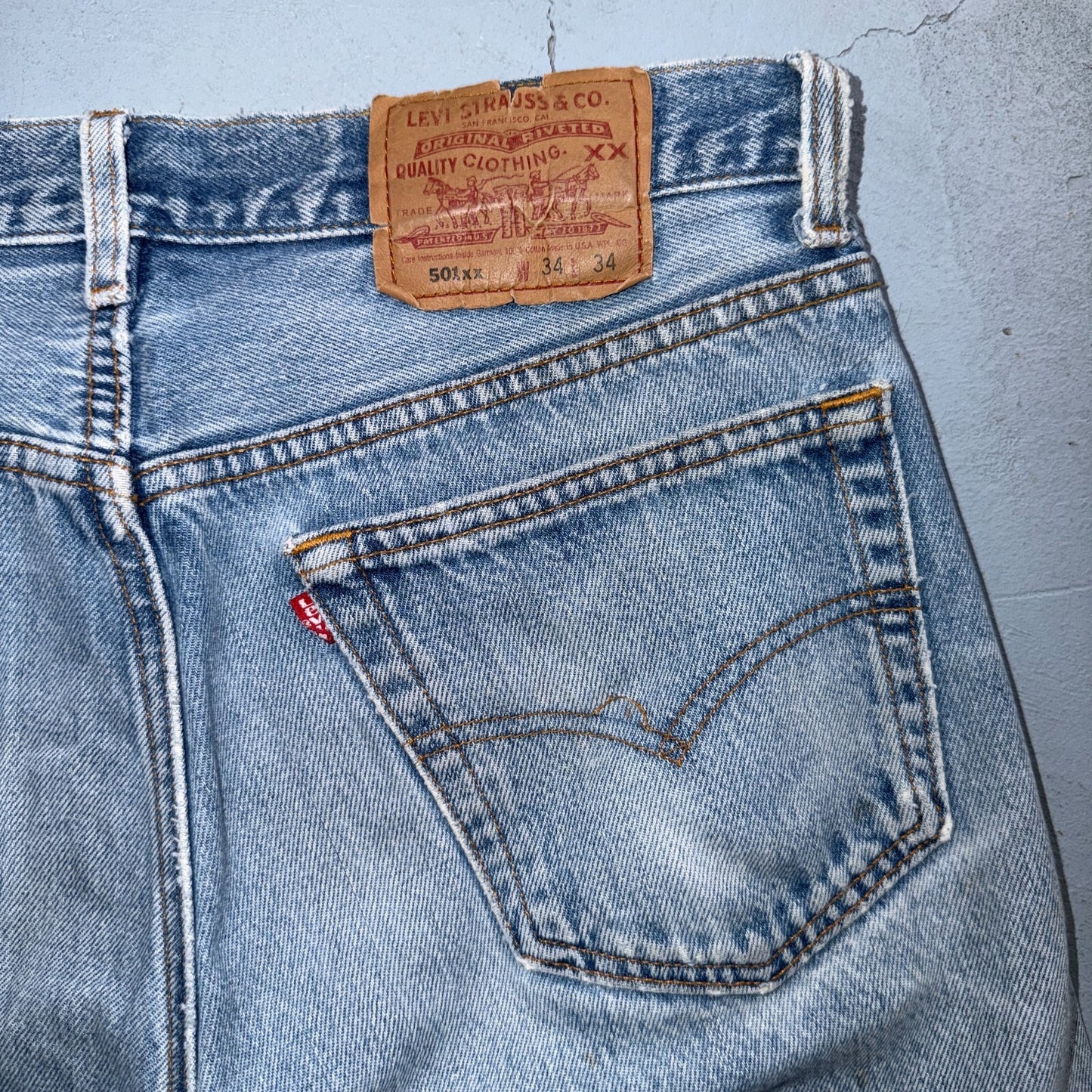 Levis 501 Vintage 90s USA XX Straight Leg Jeans Blue Light Wash 34x34 Act 32x29