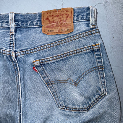 Levis 501 Vintage 90s USA XX Straight Leg Jeans Blue Light Wash 34x34 Act 32x29