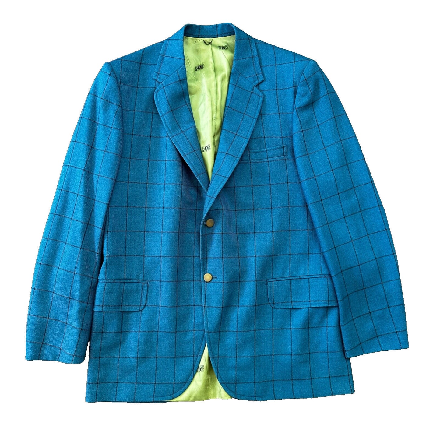 1960s 1970s Blue Pinstripe VTG Suit Jacket Sportcoat 42 Wool Checker Rockabilly