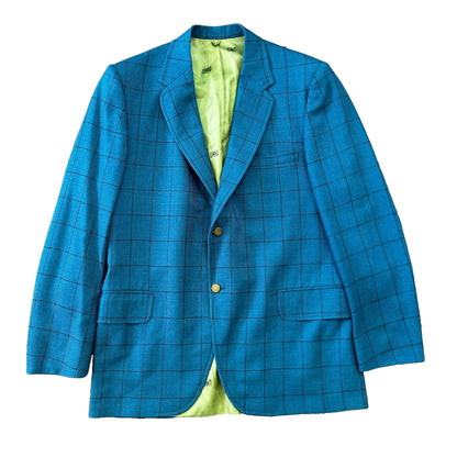 1960s 1970s Blue Pinstripe VTG Suit Jacket Sportcoat 42 Wool Checker Rockabilly