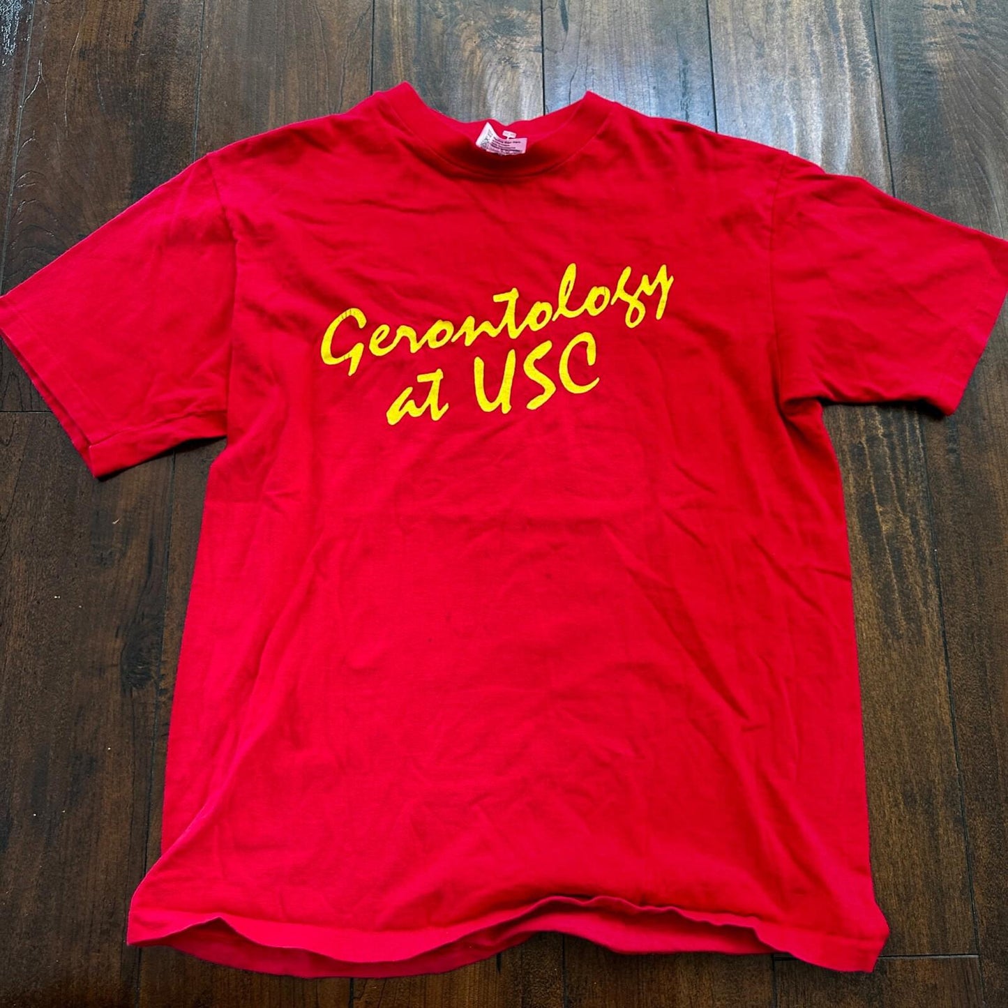 USC Gerontology Vintage T Shirt Hanes 80s Red College School Science Study Rap