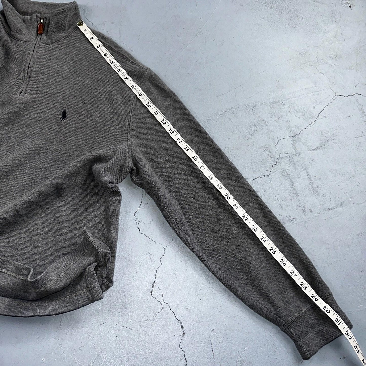 Polo Ralph Lauren Sweater Mens Large Gray Heather 1/4 Zip Mock Neck Pony VTG