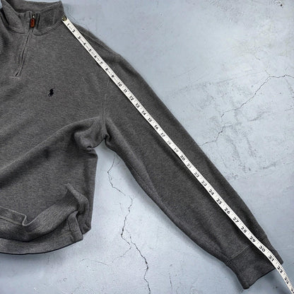 Polo Ralph Lauren Sweater Mens Large Gray Heather 1/4 Zip Mock Neck Pony VTG