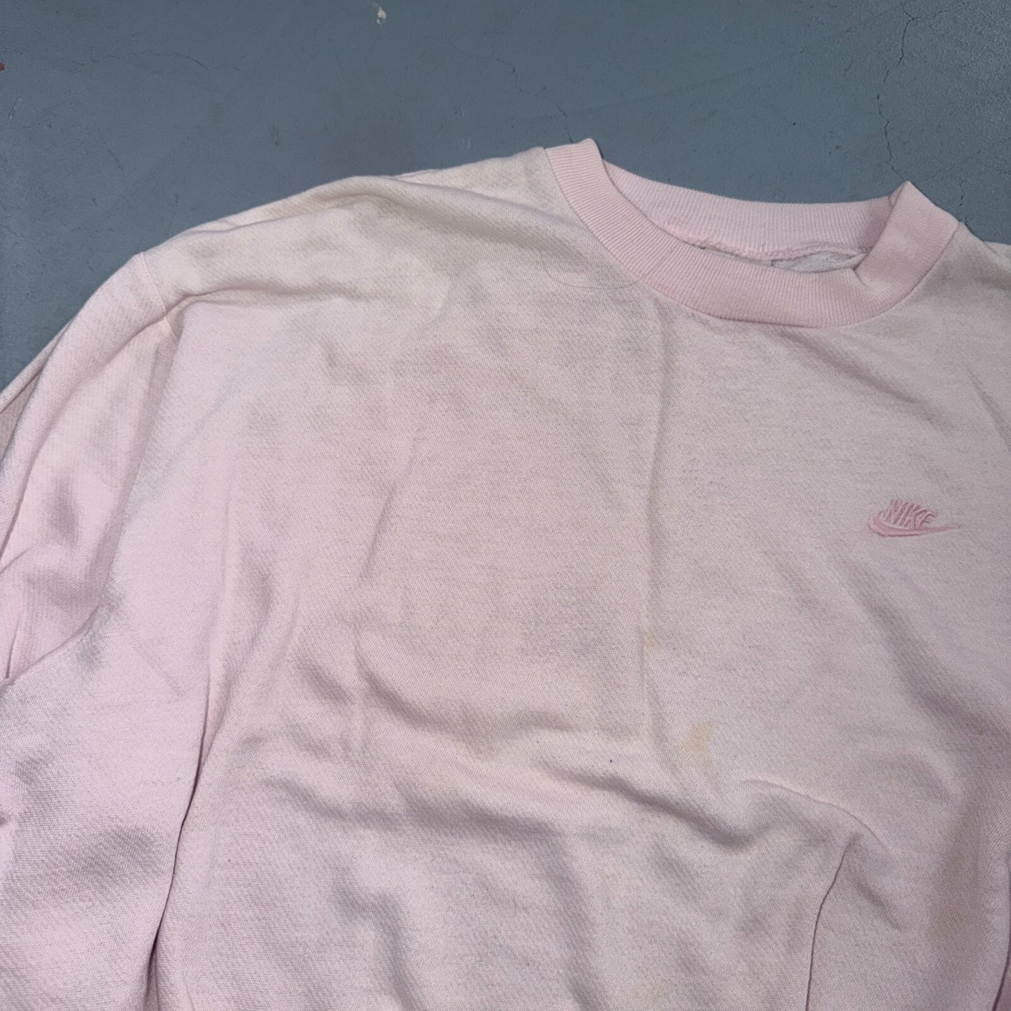 Vintage 90s Nike Mini Swoosh Embroidered Crewneck Sweatshirt Pink L Gray Tag