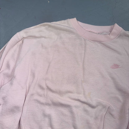 Vintage 90s Nike Mini Swoosh Embroidered Crewneck Sweatshirt Pink L Gray Tag