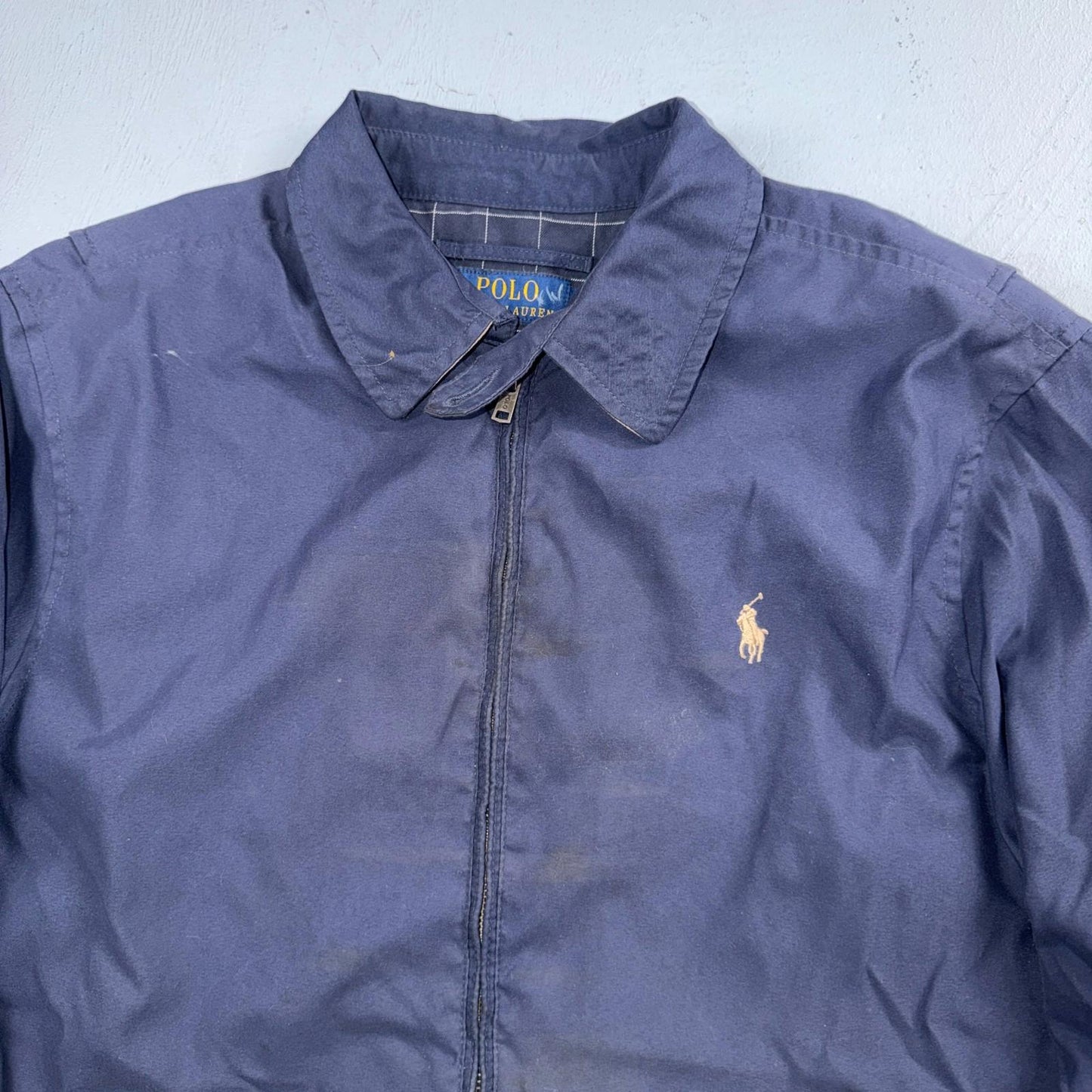 Polo Ralph Lauren Harrington Jacket Men M Solid Blue Striped Lined Y2K