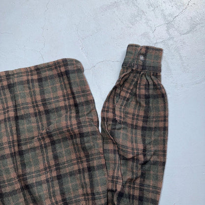 VTG 60s Penneys Shirt Brown Plaid Wool Button Loop Collar Rockabilly 1960s