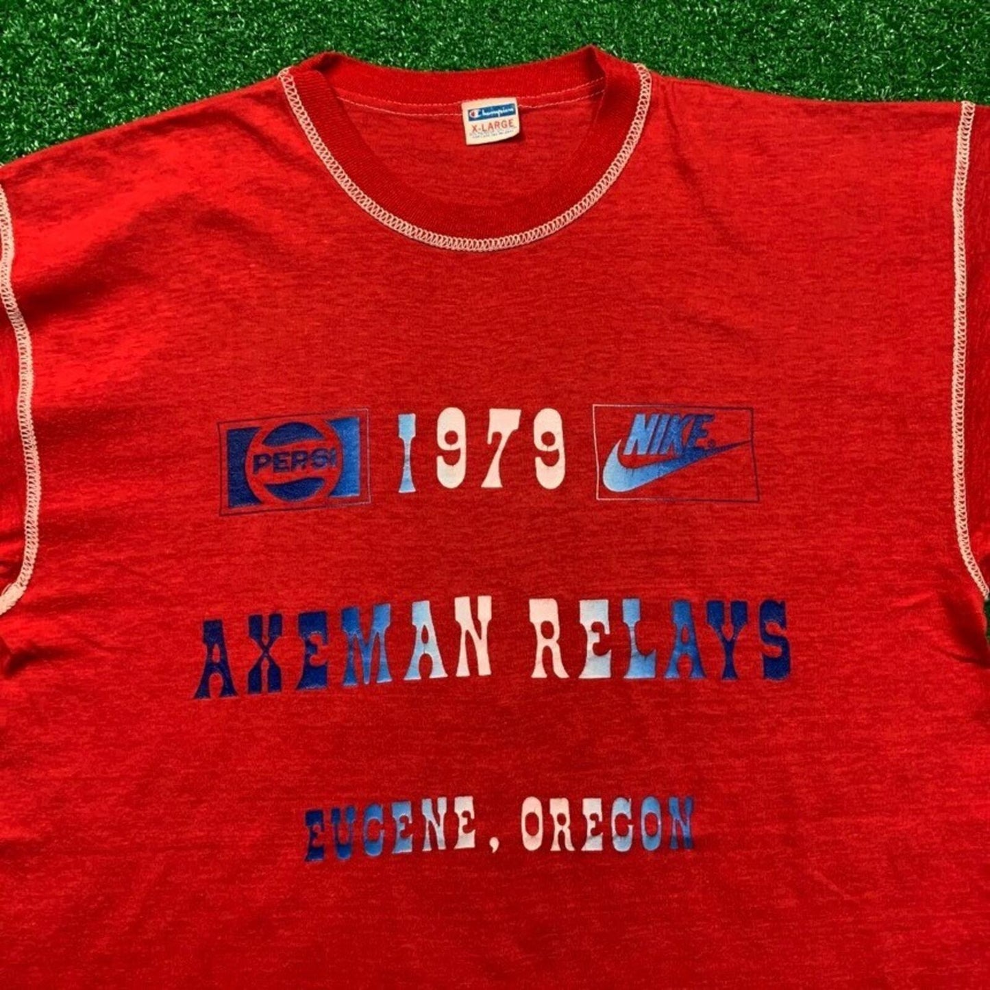 Vintage Nike 1979 Oregon T Shirt USA Rare Champion Blue Bar XL 70s Axeman Pepsi