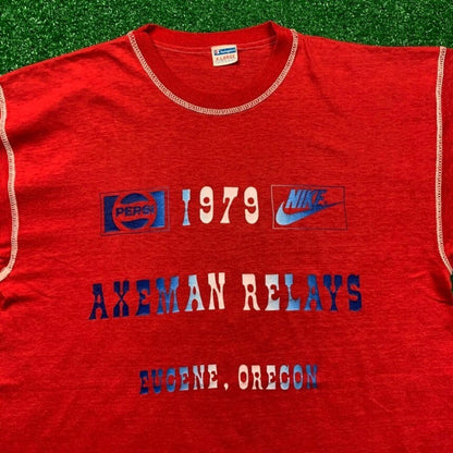 Vintage Nike 1979 Oregon T Shirt USA Rare Champion Blue Bar XL 70s Axeman Pepsi