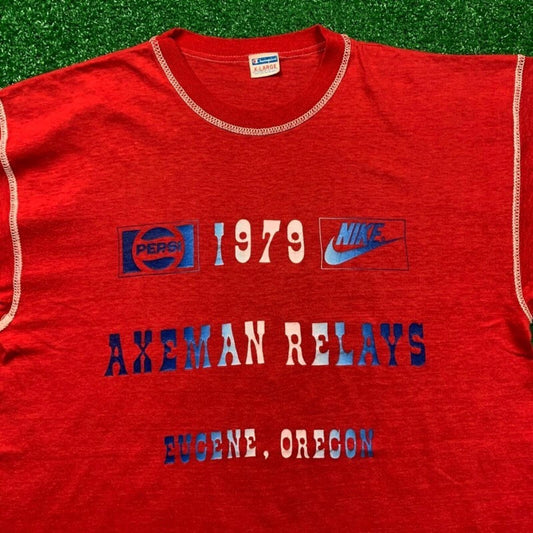 Vintage Nike 1979 Oregon T Shirt USA Rare Champion Blue Bar XL 70s Axeman Pepsi