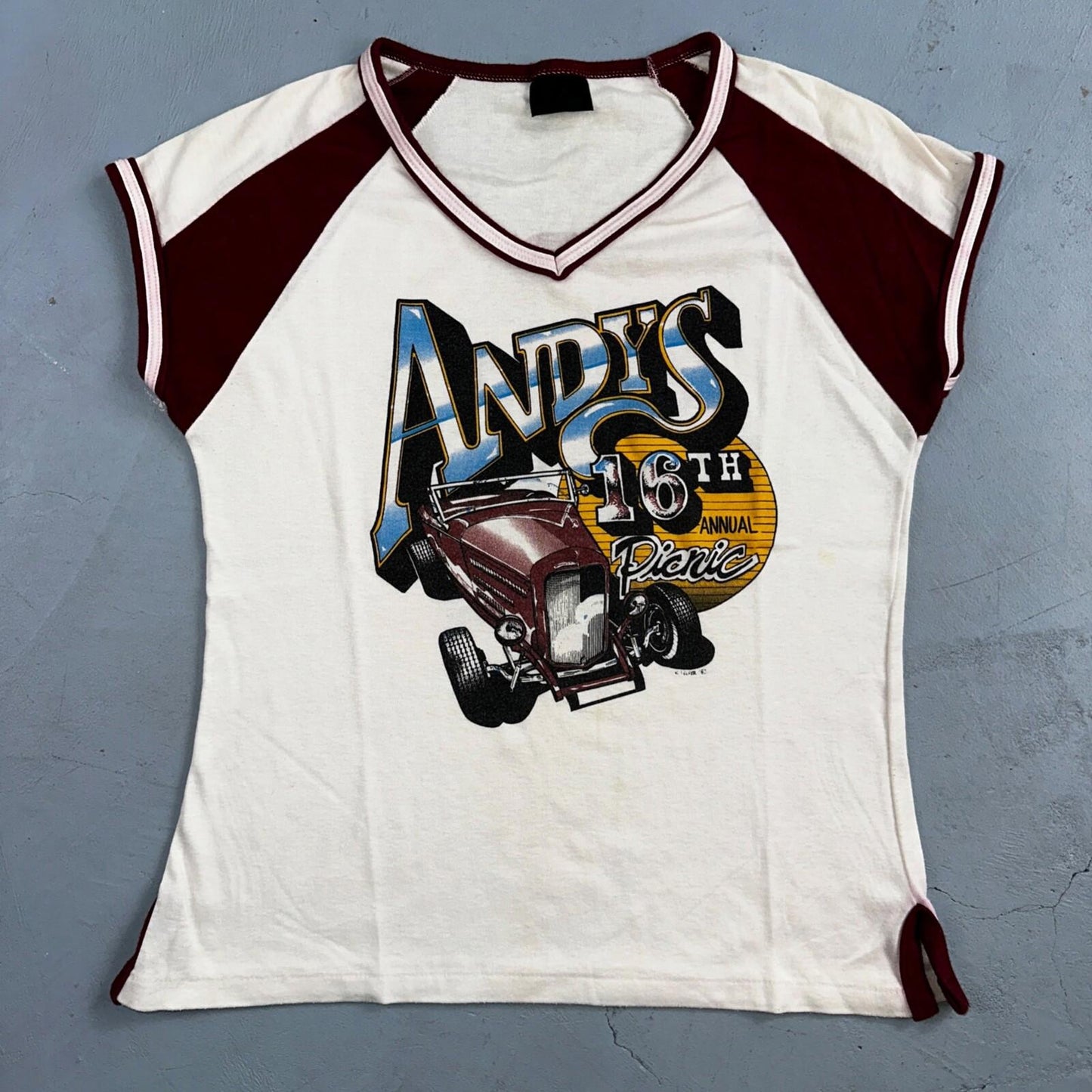 Andys Hot Rods Racing Cars Womens VTG T Shirt 80s Rare Cut Harley Girl Cool