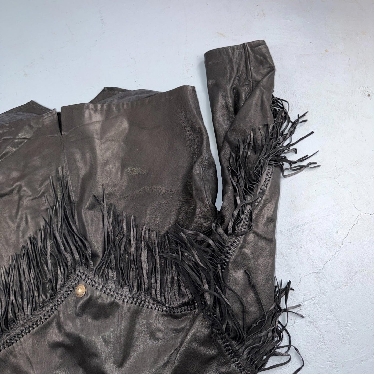 Vintage Buckskin Montana Jacket Black Leather Fringe Western Leather Cowboy 70s