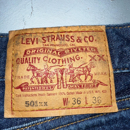 Levis 501 Vintage 90s USA XX Straight Leg Jeans Blue Dark Wash 36x36 Act 34x32