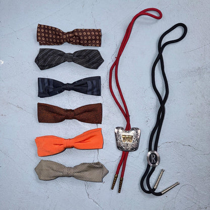 Lot of 7 Vintage 1950s Clip-on Bow Ties MCM Plus Cowboy Ties Silver Classy