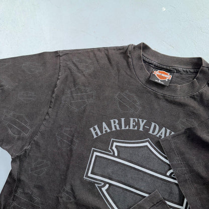 VTG 1995 Harley Davidson Alaska AOP Single Stitch 90s Faded Black Big Print