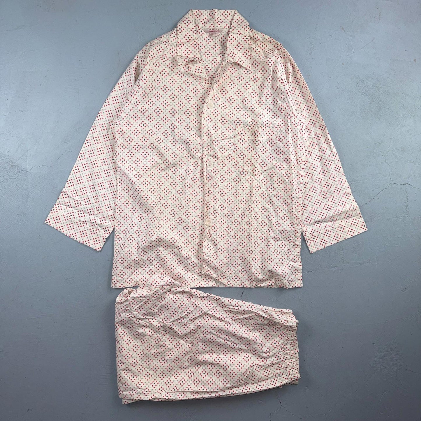 VTG 40s Penneys Cotton Flannel Pajama Set Shirt Pants Hollywood 1940s Rockabilly