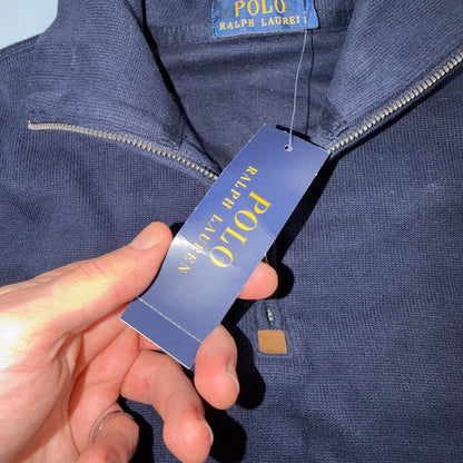 Polo Ralph Lauren Sweater VTG M Blue Cotton Long Sleeve Mock Neck Quarter Zip