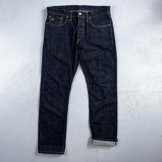 Double RL RRL Men’s Blue Denim Selvedge Jeans Slim Redline USA 31x32 Dark!